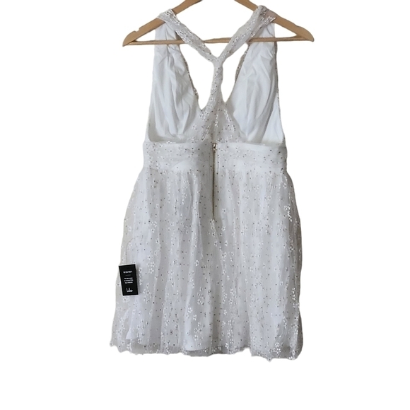 Lulus Ailey Ivory Twist Back Skater Metallic Tulle Mini Dress Size Medium - Picture 7 of 12